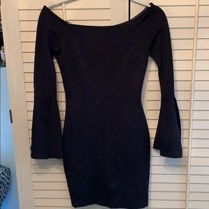Black body con dress with bell sleeves